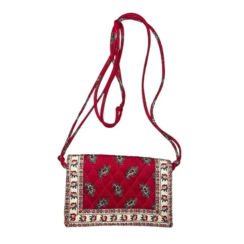 Vera Bradley Vintage Red Elite Crossbody Bag Paisley Made in USA EUC